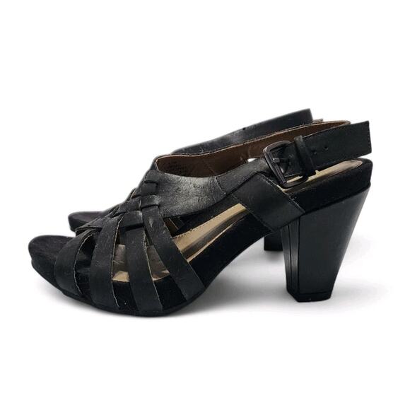 Easy Spirit Renasi Peep-Toe Women's Size 6.5 Black Leather 3 Inch Heel Sandals - Picture 5 of 8